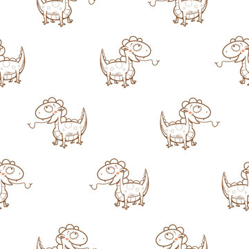 Fairy seamless pattern with cute cartoon dragons on white background. Vector image.