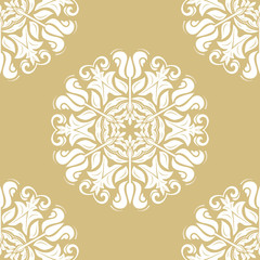Seamless oriental ornament in the style of baroque. Traditional classic vector golden and white pattern