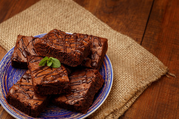 Plate with delicious chocolate brownies
