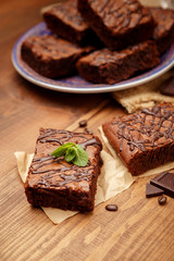Plate with delicious chocolate brownies