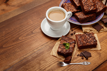 Plate with delicious chocolate brownies