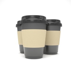 Three paper coffee cups