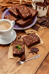 Plate with delicious chocolate brownies