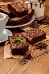 Fototapeta na wymiar Plate with delicious chocolate brownies
