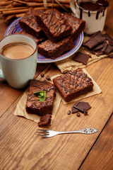 Plate with delicious chocolate brownies