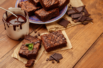 Plate with delicious chocolate brownies