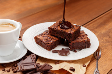 Plate with delicious chocolate brownies