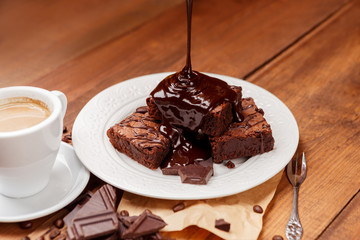 Plate with delicious chocolate brownies