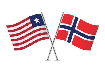 Liberian and Norwegian flags. Vector illustration.