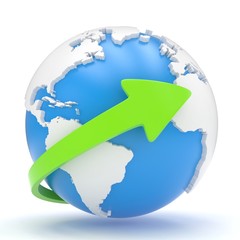 Arrow and Earth globe. 3d render