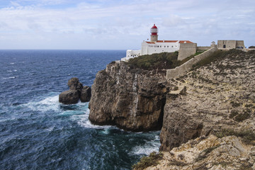 Fototapeta na wymiar Leuchtturm am Cabo de São Vicente - Westkap des europäischen Festlandes in Portugal 