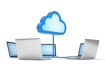 3d cloud symbol and laptops