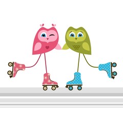 Owls on roller skates