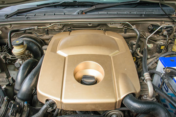 Close up detail of use car engine