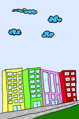 Hand Draw Sketch of colorful office Buildings

