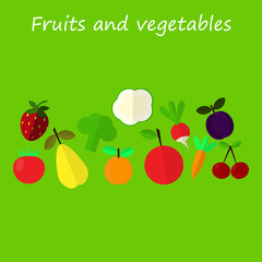 Fruit and vegetable background in flat design for your banner or poster, menu restaurant or cafe