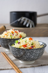 Noodles and vegetables in a bowl
