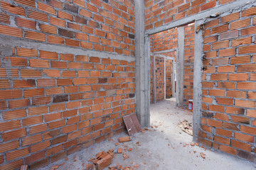 structural wall made of brick in residential building