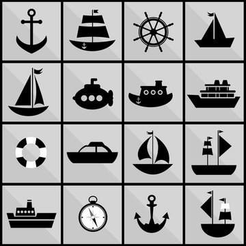 background with black silhouettes of sea transport