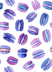 Set of two watercolor seamless patterns with muffins and macaroons.  Can be used for wrapping paper, background of birthday, mother's day and any holidays.