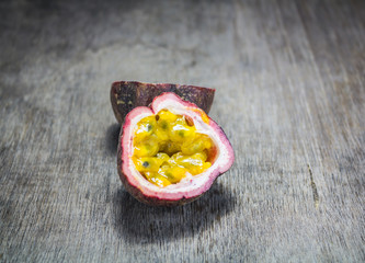 Passion fruit on wooden background