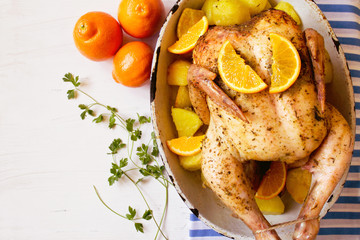 Roasted whole chicken with citrus and spice