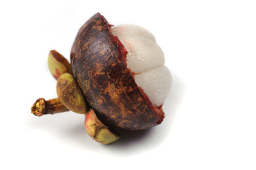 Mangosteen fruits with cut isolated on white