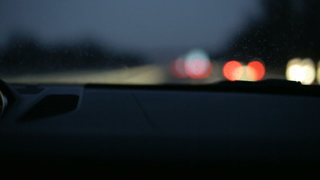 Shot from the perspective of the co-dirver at night.