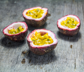 Passion fruit on wooden background