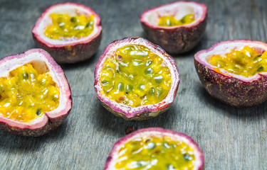 Passion fruit on wooden background
