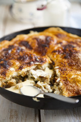 Puff pastry pie with apples and rhubarb
