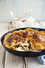 Puff pastry pie with apples and rhubarb