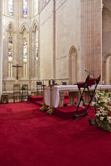 Batalha, Portugal - March, 2015: Batalha Monastery. Altar and Apse of the Church. Gothic and Manueline masterpiece. Portugal. UNESCO World Heritage Site.