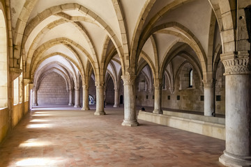 Fototapeta na wymiar Alcobaca, Portugal - July, 2015: Monks Dormitory of the Alcobaca Monastery. Masterpiece of the Gothic architecture. Cistercian Religious Order. Unesco World Heritage.