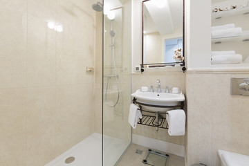 Interior of a modern hotel bathroom