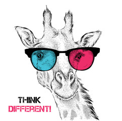 Obraz premium Portret żyrafy w kolorowych okularach. Myśl inaczej. Ilustracji wektorowych.