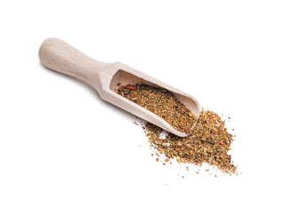 Wooden spoon with seasoning.