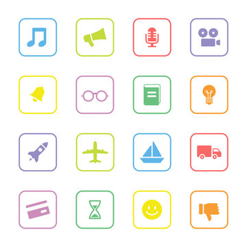 colorful web icon set 5 with rounded rectangle frame for web design, user interface (UI), infographic and mobile application