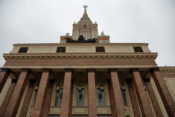 Fototapeta premium The main body of the building of the Moscow State University during a cloudy winter