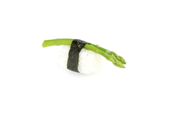 Spargel Nigiri, Sushi, auf weißem Hintergrund, Foodfotografie