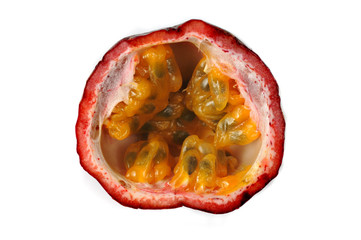 Passion fruit half isolated on white background