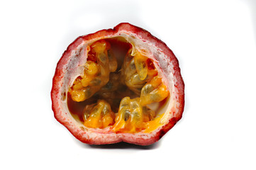 Passion fruit half isolated on white background