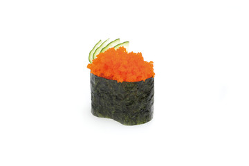 Masago Nigiri, Sushi, auf weißem Hintergrund, Foodfotografie