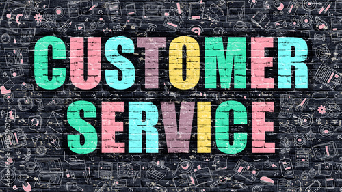“Customer Service - Multicolor Concept on Dark Brick Wall Background