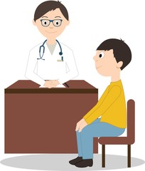 Doctor and male patient sitting at the table. Isolated On White Background