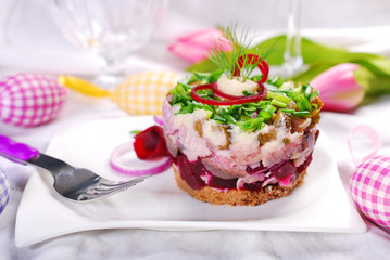 herring tartar with beets and chive for easter