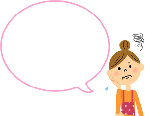 エプロンの女性　困る　吹き出し