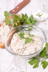 fish spread, and bread for canape
