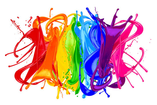 colorful wild rainbow color splash isolated on white background