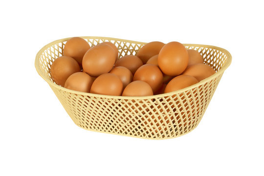 eggs chicken in basket isolated on white background